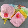 20sets Cute Sunflower Flower Children Sunhat Dziewczyna Girl Casual Beach Sun Słówka kapeluszowa czapka + słomka torba torebki TOTE Zestaw 2-8 lat