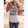 Bébé de Noël a froid à l'extérieur T-shirt en coton à manches longues rayé pour femmes Tops Patchwork Blusas T-shirt de Noël livraison gratuite