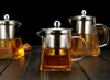 واضح البورسليكات الزجاج ابريق الشاي مع الفولاذ المقاوم للصدأ المساعد على التحلل مصفاة مقاوم للحرارة فضفاض أوراق الشاي وعاء