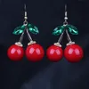 Wholesale-Frozen Cherry Dangleイヤリング素敵な赤いフルーツ耳スタッドクリスタルラインストーンファッションチャームイヤリング12ペア/ロットE85