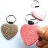 sublimation glitter leather keychains blank pink golden heart shape key ring with bright powder hot transfer printing consumables