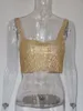 Sexiga kvinnor Glänsande linne Guld paljetter Metall Diamanter Crop Tops Väst Tee Shirt Glitter Crystal Nattklubb Basic