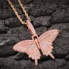 Iced Out Small Butterfly Pendant Necklace Gold Silver Plated Micro Paved Cubic Zircon Mens Hip Hop Jewelry Gift