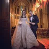 2019 robes de mariée musulmanes Vintage jupon dentelle paillettes tribunal train robes de mariée manches longues Custom Made robes de mariée avec voile