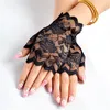 Fashion-Damen Spitzen-Fingerlose Handschuhe Halbfinger-Brautparty-Kleid-Handschuhe, sonnenfeste Finger-Out-Handschuhe, Schwarz