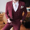 Solid Color slim fit male 3 piece suits wedding dress men Business Casual blazer Wedding Prom Dinner Suits Groomsman Wear