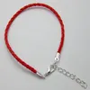 100PC / Massor Röd färg Leatheroid Flätad String Armband 18 - 20cm Lycka Läderarmband Tjej Smycken Present