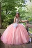 Vestidos de quinceañera rosa Lentejuelas con cuentas de lujo Vestido de fiesta con abalorios Dulce 16 Fiesta de cumpleaños Apliques Cuello en V Vestido de desfile por encargo