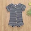 Baby Clothes Kids Striped Rompers Summer Newborn Short Sleeve Jumpsuits Infant Cotton Breathable Onesies Boutique Button Bodysuits YP822