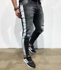 Mens Rasgado Side Stripe Jeans Skinny Designer de Moda Hi-Street Afligido Denim Basculadores Joelho Buracos Lavado Destruído Slim Fit Calças NK50