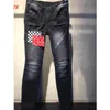 Hochwertige Herren-Jeans mit mehr Abzeichen, gewaschen, Luxus-Jeans, Modedesigner, Streetwear, schmale Passform, bemalte Biker-Denim-Hose, große Größe