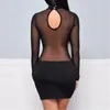 Sexy vrouwen jurk kijken door mesh bandage bodycon lange mouw vrouwen kleding avond sexy party clubwear mini skinny jurk