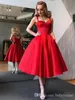 Modern Simple Cheap Red Knee Length Red Cocktail Dress Sexy Spaghetti Strap A Line Ruffles Short Homecoming Prom Gowns Party Dress
