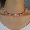 rose gold pink CZ Miami cuban link chain butterfly Necklace Iced Out bling Zircon fashion choker necklace hip hop women jewelry