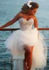 New Style Sweetheart Bling Short Puffy Prom Dressess Short Front Long Back Party Gown Pearls White High Low Prom Dresses HY818