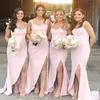 Blush Pink Bridesmaid Dresses Long Spaghetti Straps High Side Split Formal Wear Maid of Honor Gown Billiga Bridal Party Dress