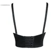 Charmian Women's Sexy FauxレザーストラップBustier Racer BustiersトップレザーコルセットとビスティアゴシックPUクロップブラトップY19071901