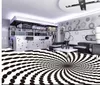 Konst svart och vitt cirkulär vortex golvmålning golv tapeter 3d för badrum
