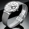 Relógios masculinos crrju marca superior de luxo à prova dwaterproof água ultra fino data relógio masculino cinta aço casual relógio quartzo branco esporte relógio pulso l2761