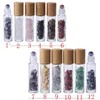 100pcs/lot Empty 10ml Natural Gemstones Essential Oil Roller Ball Bottles Transparent Glass With Bamboo Lid Caps