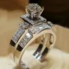 Top Quality Zircon Engagement Wedding Set Ring Bling Bling Rhinestone Bridal Ring Gift for Love Couple Top Quality