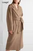 Frauen Wollmischungen Winter Frauen Mantel 2021 Elegante Warme lange Büro Kamel Koreanische Art Mode Damenmäntel