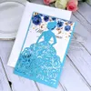Sapphire Laser Cut Pocket Princess Wedding Zaproszenia 20 + Kolorowe Zaproszenie do druku dla Quinceanera Sweet Sixteen XV Przyjęcie urodzinowe zaprasza