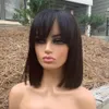 Ishow Short Bob Wigs Loose Body Afro Kinky Curly Peruvian None Lace Wig Straight Human Hair Wigs with Bangs for Women All Ages Nat310z