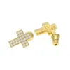 Orecchini a forma di croce con zirconi in oro 18 carati Orecchini a bottone con diamanti da donna per uomo Orecchini con diamanti ghiacciati Rapper Regali per Bo3048