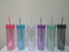 Gobelets maigres gobelets en acrylique transparent de 16 oz avec couvercles et gobelet réutilisable avec paille couleurs assorties