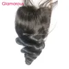 Glamorous Brazylijski Dziewiczy Ludzki Włosy Koronki Zamknięcie Natural Black Loose Wave 4x4 Koronkowy Zamknięcie Peruwiański Indian Malezyjski Włosy Top Koronki Zamknięcie