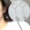 E197 Koreaanse stijl Pearl Earrings Celebrity Wind Long Pearl Circle Tassel oorbellen Simple Lady4678846