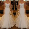 Romantyczne Białe Syrenki Suknie Ślubne Kryształy Zroszony Koronki Sukienka Bridalowa Lace Up Powrót Sweep Pociąg Suknie Ślubne Custom Made 2019
