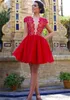 2019 Tanie Rękawy Cap Red Lace Mini Krótki Sukienka Homecoming Dress Linia Juniors Sweet 15 Graduation Cocktail Party Dress Plus Size Custom Made