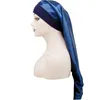 Сплошной цвет длинный носок ночной шапки по уходу за волосами. Bonnet Nightcap Women Wide Band Elastic Satin Headwear Headwear