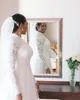 Elegant Lace Long Sleeves Wedding Dresses High Neck Beaded Bridal Gowns A Line Sweep Train Tulle robe de mariée