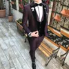 Slim Fit Casamento Noivo Roxo Smoking Black Peaked Lapela Dos Homens Ternos Um Botão Melhor Homem Escritório Formal Casaco de Casamento (Jacket + Vest + Calças)