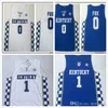 Kentucky Wildcats College Basketball Jerseys 0 De'Aaron Fox 1 Treinador John Calipari Camisa Jersey Top Quality