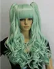 SPEDIZIONE GRATUITA + + + Moda Lori Split Tipo Mix verde chiaro Parrucca Lolita lunga e riccia Coda di cavallo