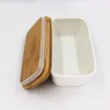 Large Porcelain Butter Keeper Set with Nature Bamboo Lid for 2 Sticks Airtight Food Storage Organization Container 650ml White