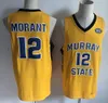 Mens Murray State Racers 12 Ja Morant College Basketbal Jerseys Blauw Wit Geel Gestikte Shirts OVC Patch S-XXL