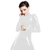 Plus Size S-6XL Wetlook Catsuit Mulheres Sexy PVC Jumpsuit Manga Longa Zíper Bodysuit Open Crotch Catsuit Fancy Cosplay Costume