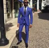 Marca New Royal Blue Men Wedding Tuxdos pico lapela Slim Fit Noivo Smoking Excelentes Men Jacket Blazer 2 Piece Suit (Jacket + Calças + Tie) 2662