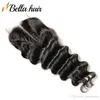 Bella Virgin Brazilian Hair Bundles with Closure Loose Deep Wave Wavy Extensions Dyeable Black Weft Middle Part