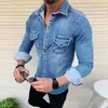 Jesień prycone slim fit dżinsy koszule topy moda streetwear ładne mężczyźni moda dżinsy kurtki płaszcze casual mężczyźni kurtka z długim rękawem