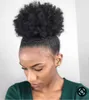100人の人間の天然ポニーテールエクステンションアフリカ系アメリカ人の短いAfro Kinkyカーリーラップクリップの黒い髪の描画パフアッププロアップデプニテール120g