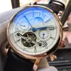 Top Luxury Watch Swiss Brand Mens Automatic Mechanical Watch Rose Gold Moon Phase Watchs Коричневая кожаная повседневная военачальника MA3344022