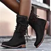 New Autumn Women Shoes Female Block Motorcycle Booties Plus Size Office Party Shoes Leather Low Heel Mid Calf Boots