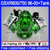 Bodys + Tank لـ SUZUKI أخضر أبيض لامع SRAD GSXR 750 600 1996 1997 1998 1999 2000 291HM.67 GSXR600 GSXR-750 GSXR750 96 97 98 99 00 Fairing