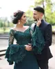 Green Aftonklänningar Sexiga V-hals Appliques Lace Beaded Mermaid Prom Gown Långärmad Formell mor till brudklänningen